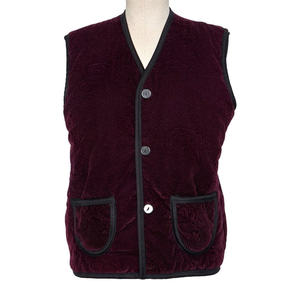 Vintage Velvet Floral Vest, XL, Merlot vest, vintage vest, puffy vest
